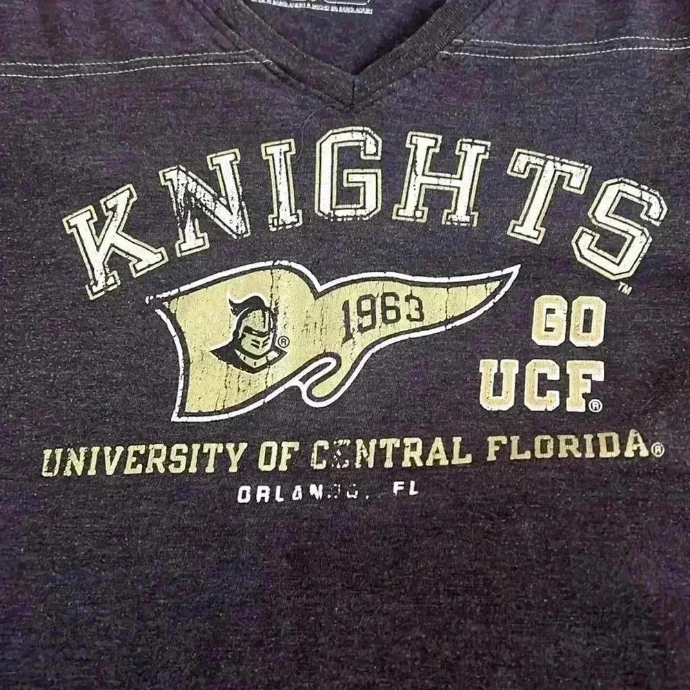 UCF Knights Russell Athletic V-Neck Tee Womens M Black Gold Football Shirt - Picture 3 of 7